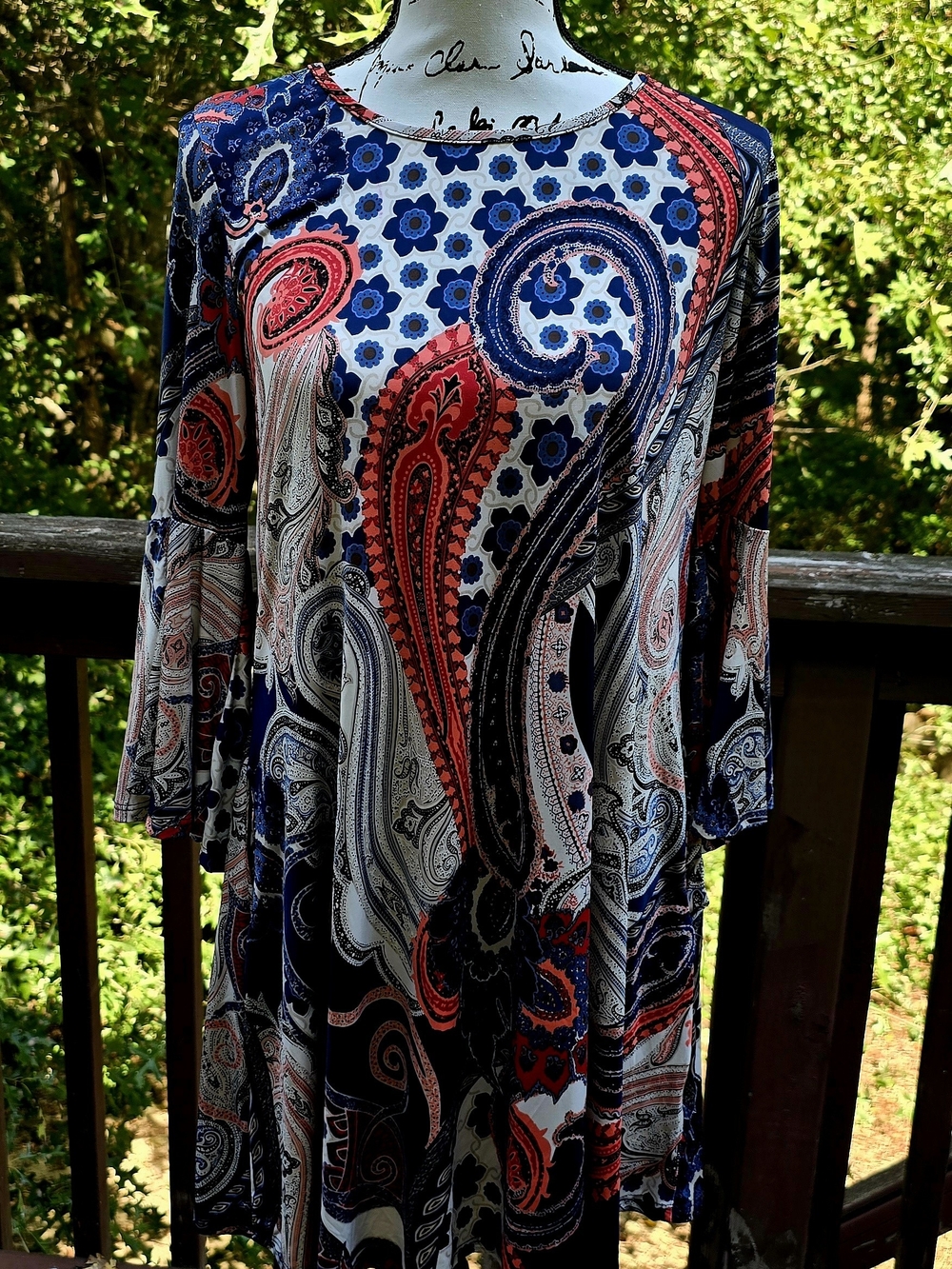 entro Paisley Midi Dress in Navy, Red and White